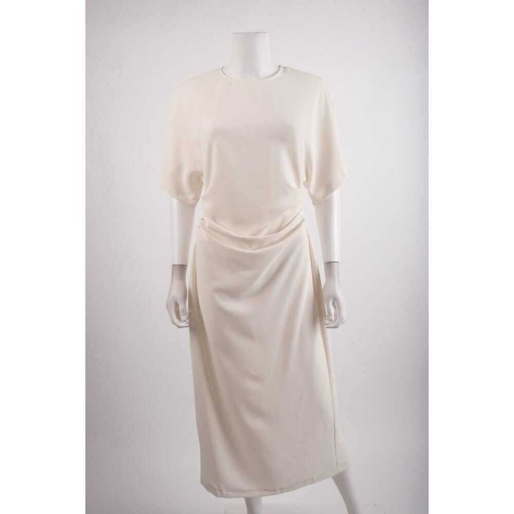 Zara Womans Draped Fitted Dress Size S Off white Pleated Sides 5029/163 NWT